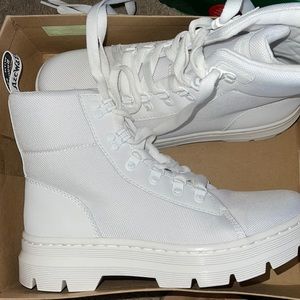 White dr martens platform combat boot